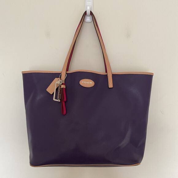 Coach Metro Large Leather Tote Shoulder Bag Handbag Purse Purple F31326 Classic - Picture 1 of 16